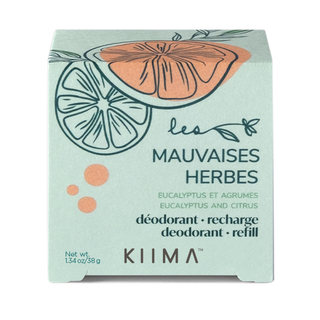 A natural deodorant refill by Les Mauvaises Herbes, handcrafted in Montreal with clean ingredients for the KIIMA refillable applicator system.