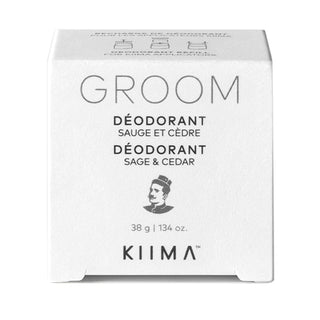 A natural men's deodorant refill by GROOM Industries, handcrafted in Montreal for the KIIMA sustainable applicator, featuring a clean and masculine fragrance profile.