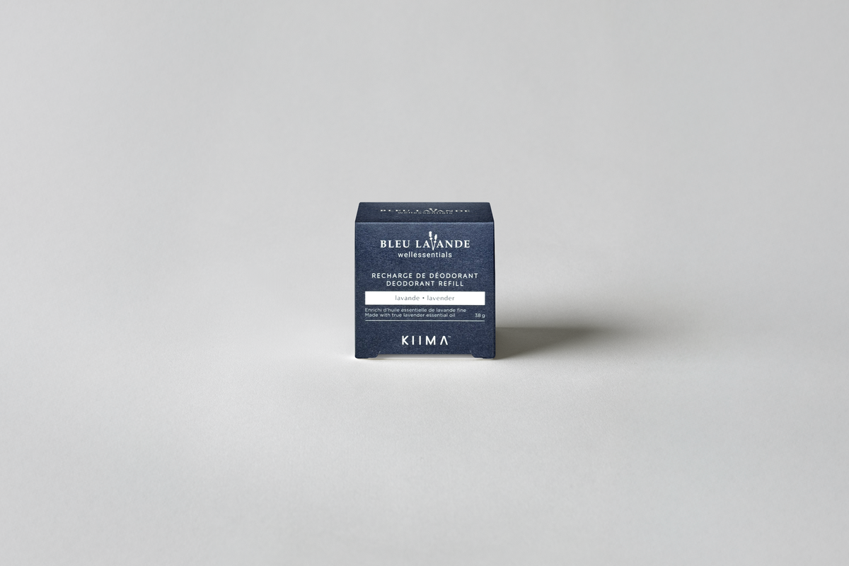 Bleu Lavande natural deodorant refill box from KIIMA, eco-friendly packaging