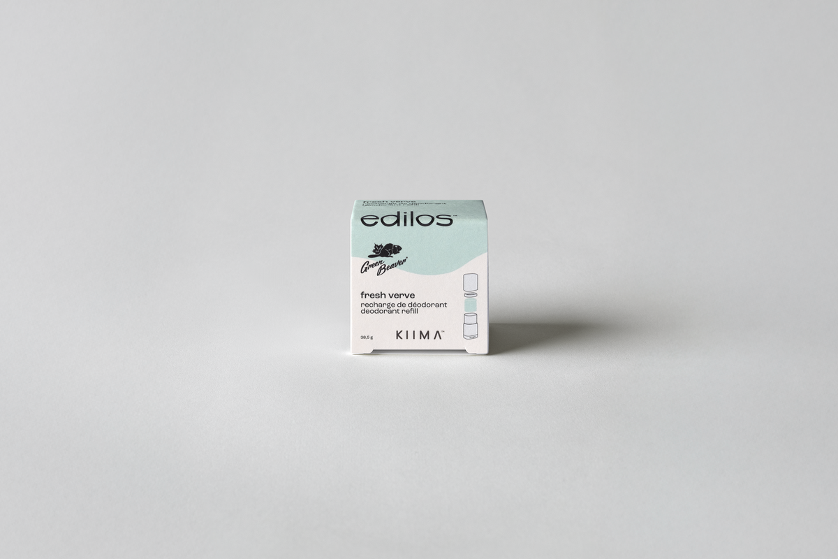 edilos by Green Beaver natural deodorant refill box, fresh verve natural fragrance, eco-friendly packaging