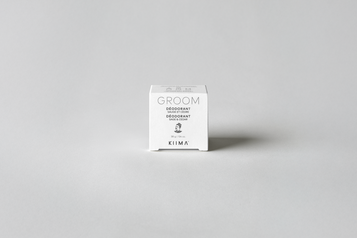 GROOM natural sage cedar deodorant, from KIIMA, eco-friendly packaging