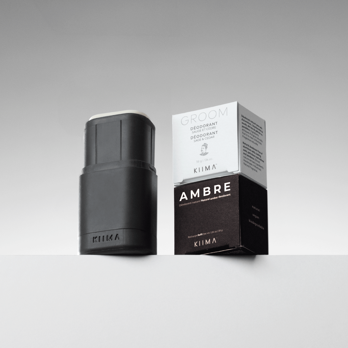 KIIMA natural deodorant refill starter kit for men, eco-friendly packaging