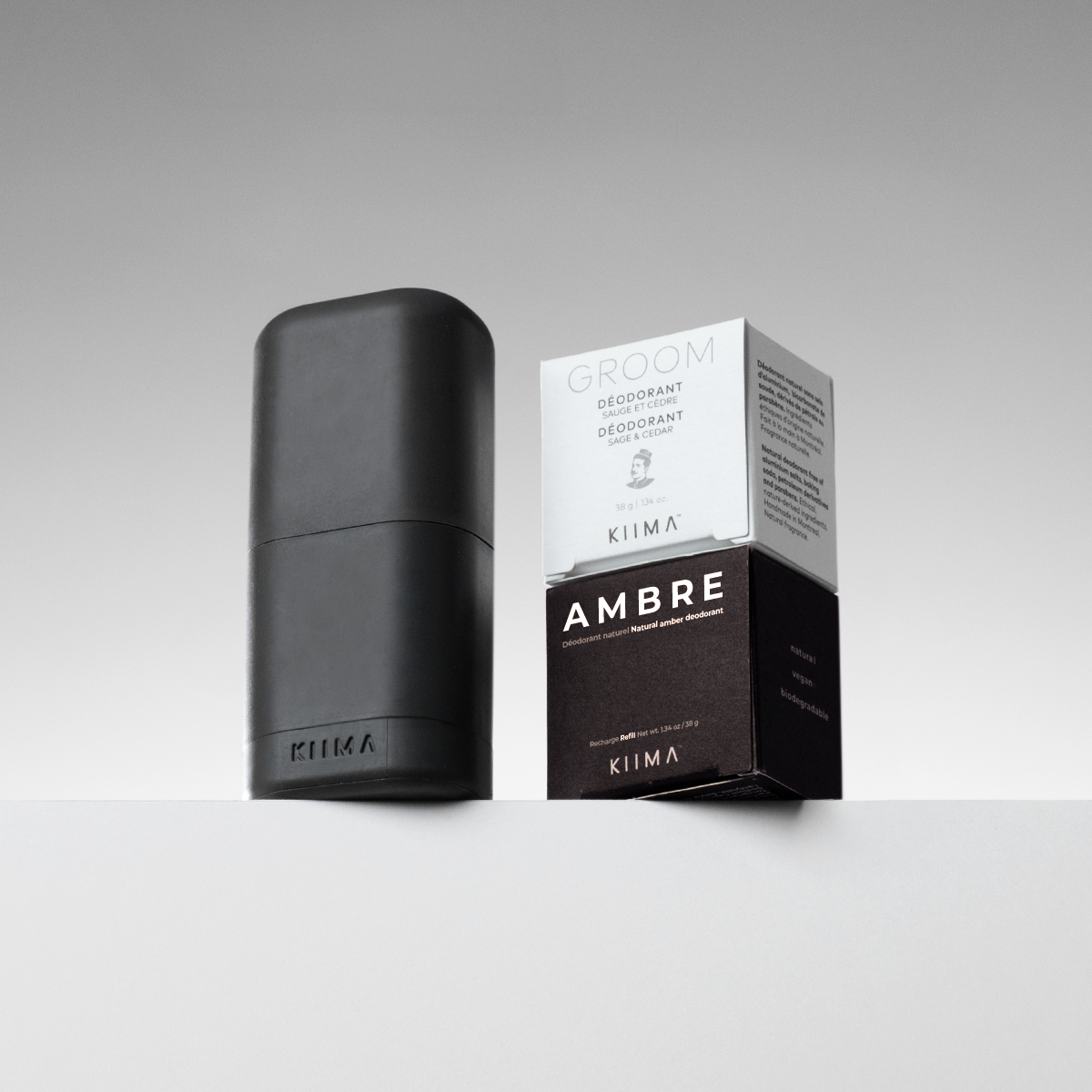 KIIMA natural deodorant refill starter kit for men, eco-friendly packaging