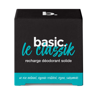 A basic cardboard-packaged KIIMA deodorant refill, featuring an eco-friendly and plastic-free design for the Swiss sustainable personal care market.