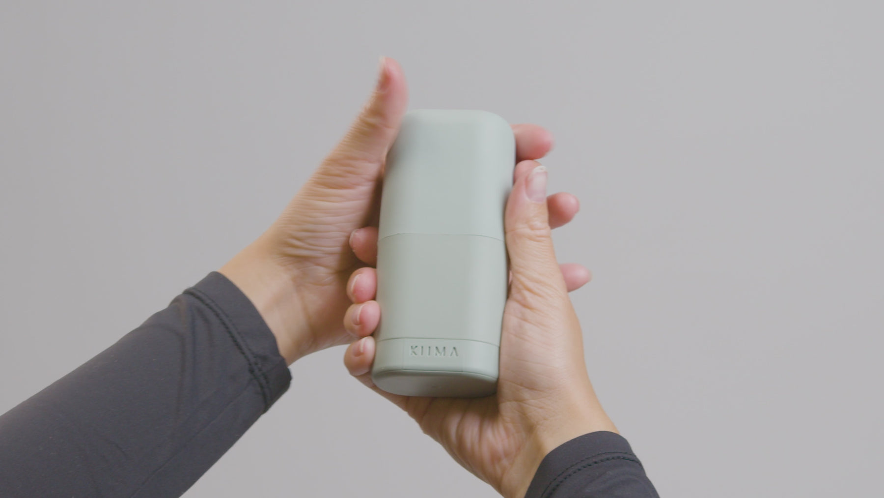 Visual guide for refilling the KIIMA deodorant: remove the lid, press out the internal clip, insert the natural deodorant refill, secure the clip back in place, and rotate the base to prime for use.